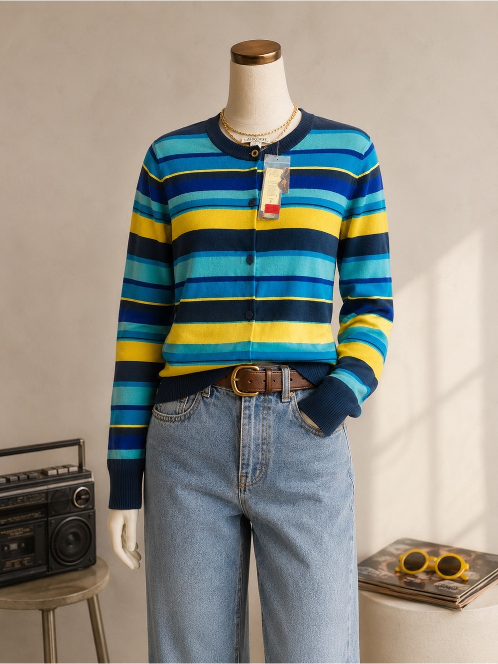 Vintage 1986 Butter Yellow Coastal Preppy Cardigan Deadstock NWT
